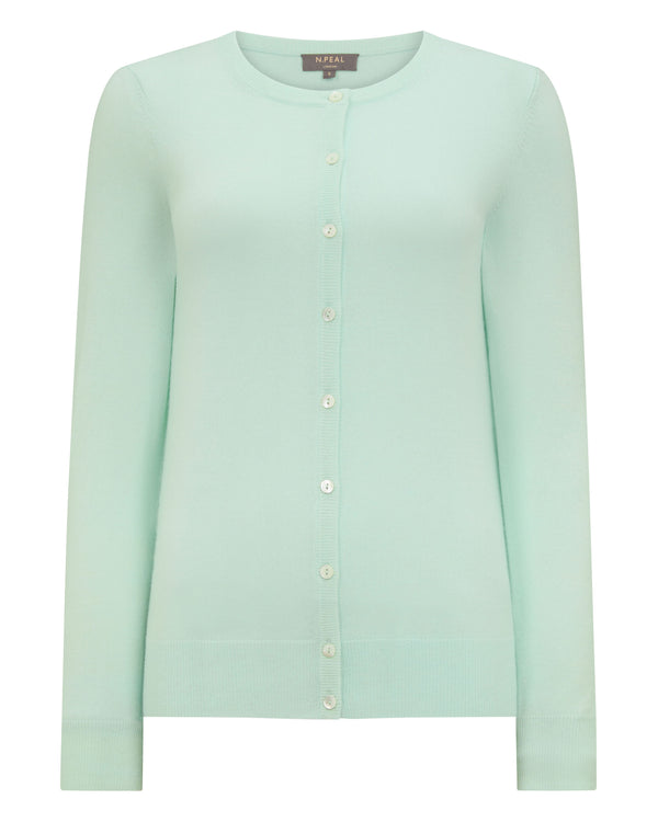 N.Peal Women's Olivia Round Neck Cashmere Cardigan Mint Green