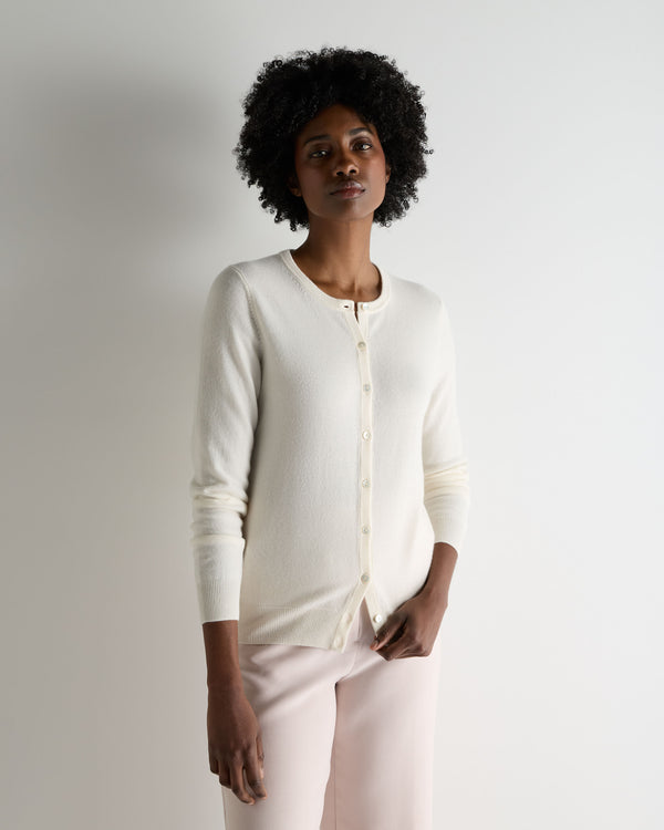 N.Peal Women's Olivia Round Neck Cashmere Cardigan New Ivory White