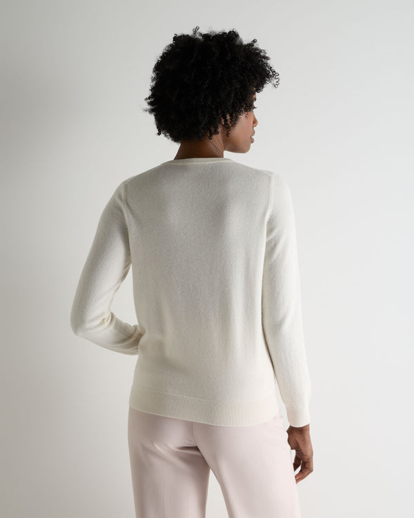 N.Peal Women's Olivia Round Neck Cashmere Cardigan New Ivory White