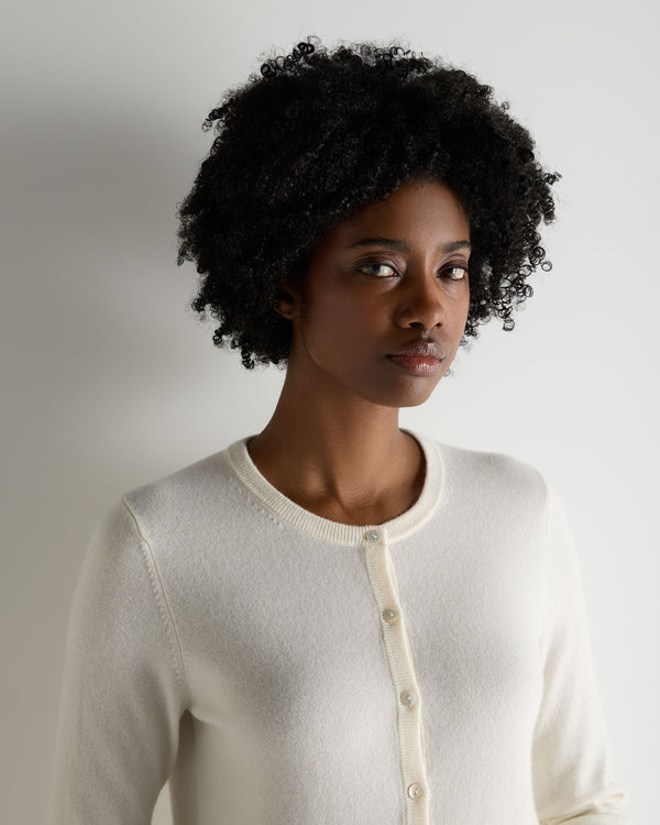 N.Peal Women's Olivia Round Neck Cashmere Cardigan New Ivory White