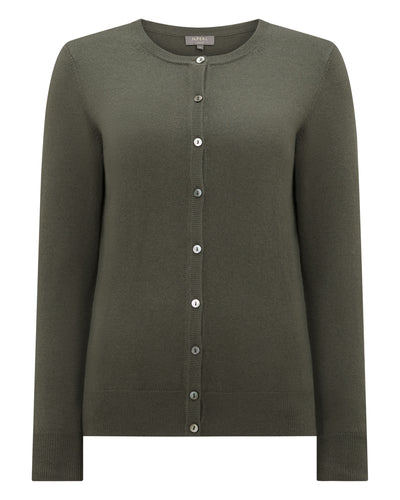 N.Peal Women's Olivia Round Neck Cashmere Cardigan Olive Green