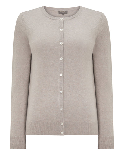 N.Peal Women's Olivia Round Neck Cashmere Cardigan Oat Grey