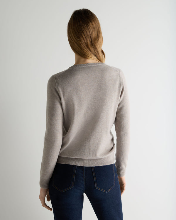 N.Peal Women's Olivia Round Neck Cashmere Cardigan Oat Grey