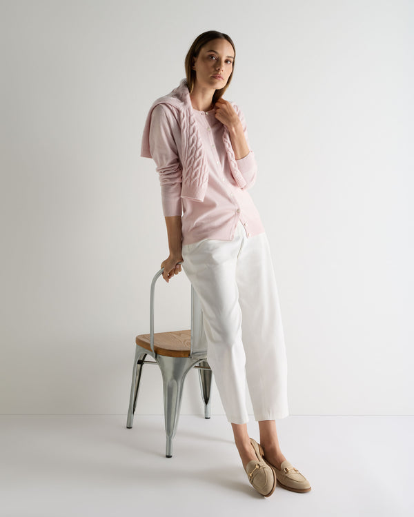 N.Peal Women's Olivia Round Neck Cashmere Cardigan Powder Pink