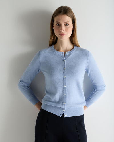 N.Peal Women's Olivia Round Neck Cashmere Cardigan Sea Mist Blue
