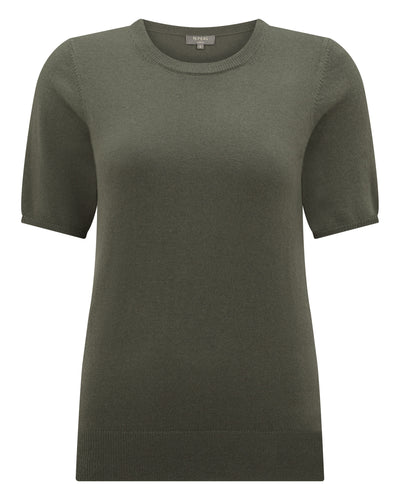 N.Peal Women's Milly Classic Cashmere T-Shirt Olive Green