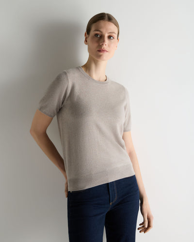 N.Peal Women's Milly Classic Cashmere T-Shirt Oat Grey