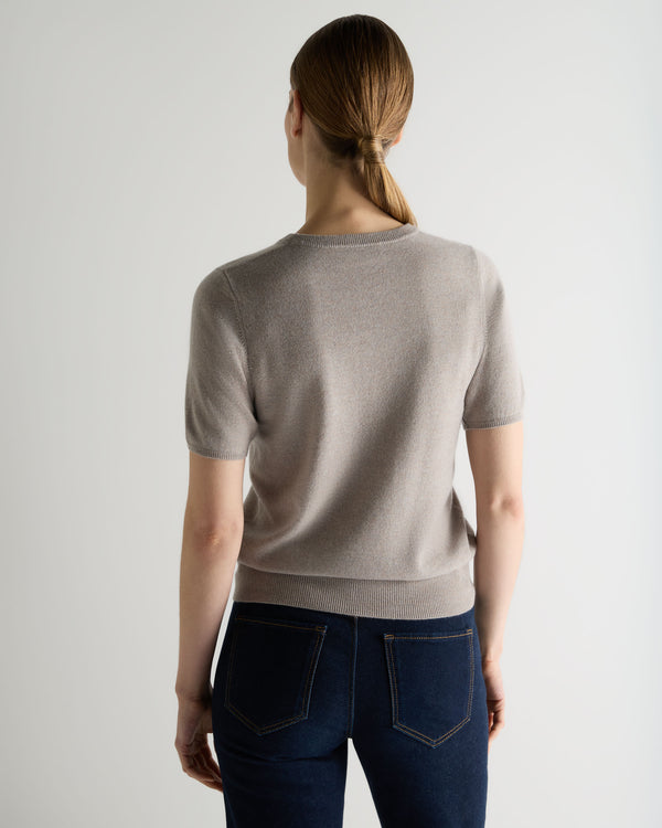 N.Peal Women's Milly Classic Cashmere T-Shirt Oat Grey