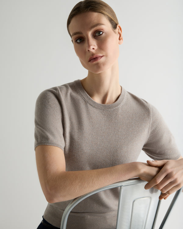 N.Peal Women's Milly Classic Cashmere T-Shirt Oat Grey