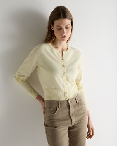 N.Peal Women's Ivy Cropped Cashmere Cardigan Butter Yellow