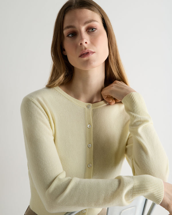 N.Peal Women's Ivy Cropped Cashmere Cardigan Butter Yellow