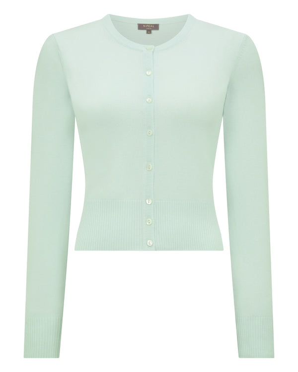 N.Peal Women's Ivy Cropped Cashmere Cardigan Mint Green