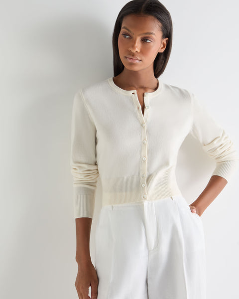 Women's Ivy Cropped Cashmere Cardigan New Ivory White | N.Peal