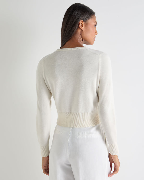 N.Peal Women's Ivy Cropped Cashmere Cardigan New Ivory White