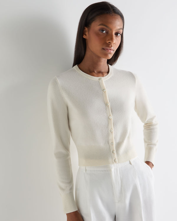 N.Peal Women's Ivy Cropped Cashmere Cardigan New Ivory White
