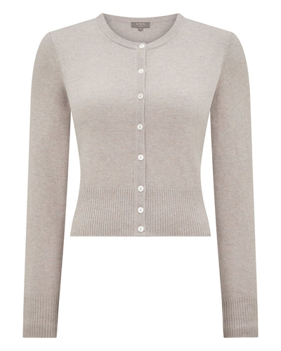 N.Peal Women's Ivy Cropped Cashmere Cardigan Oat Grey
