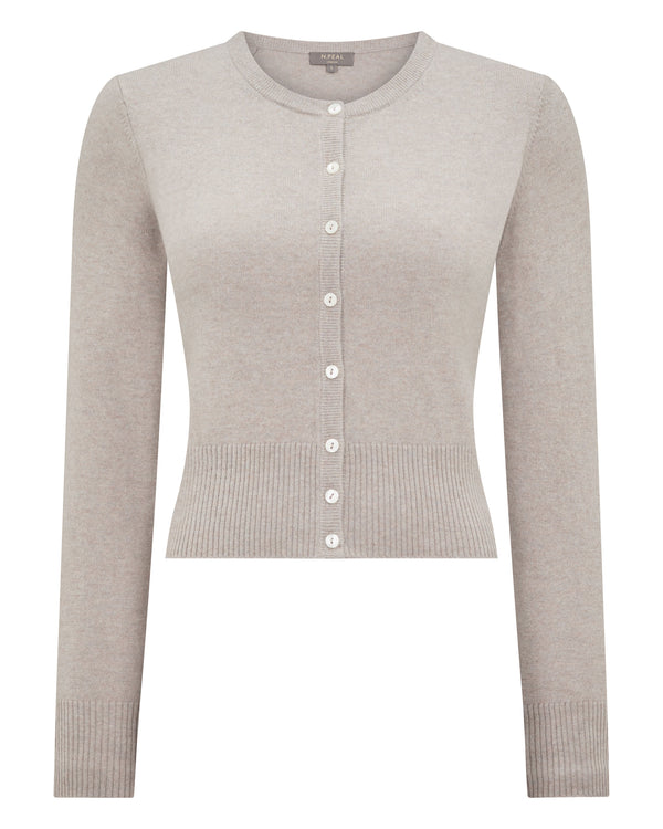 N.Peal Women's Ivy Cropped Cashmere Cardigan Oat Grey