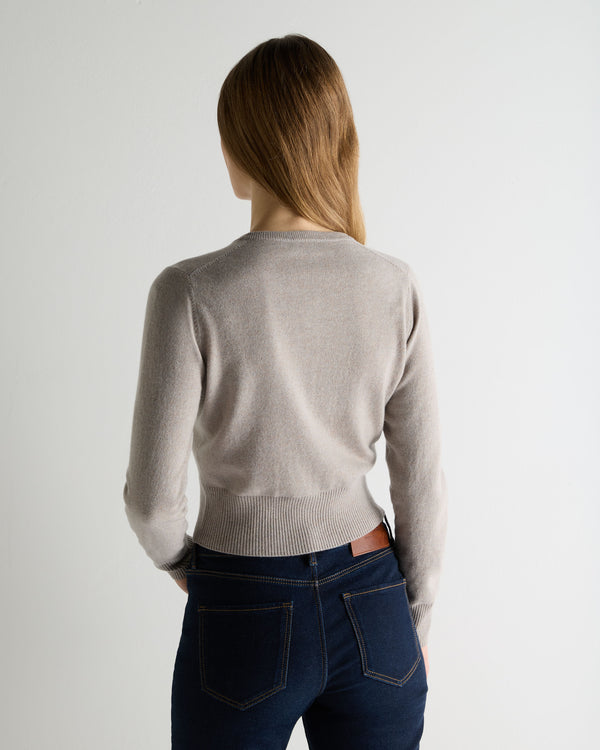 N.Peal Women's Ivy Cropped Cashmere Cardigan Oat Grey