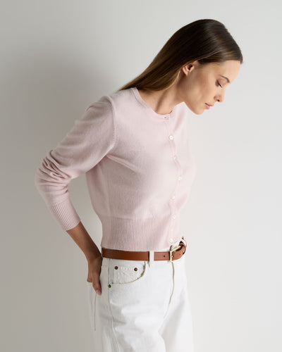 N.Peal Women's Ivy Cropped Cashmere Cardigan Powder Pink