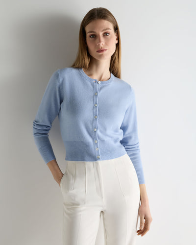 N.Peal Women's Ivy Cropped Cashmere Cardigan Sea Mist Blue