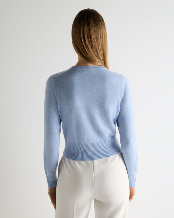 N.Peal Women's Ivy Cropped Cashmere Cardigan Sea Mist Blue