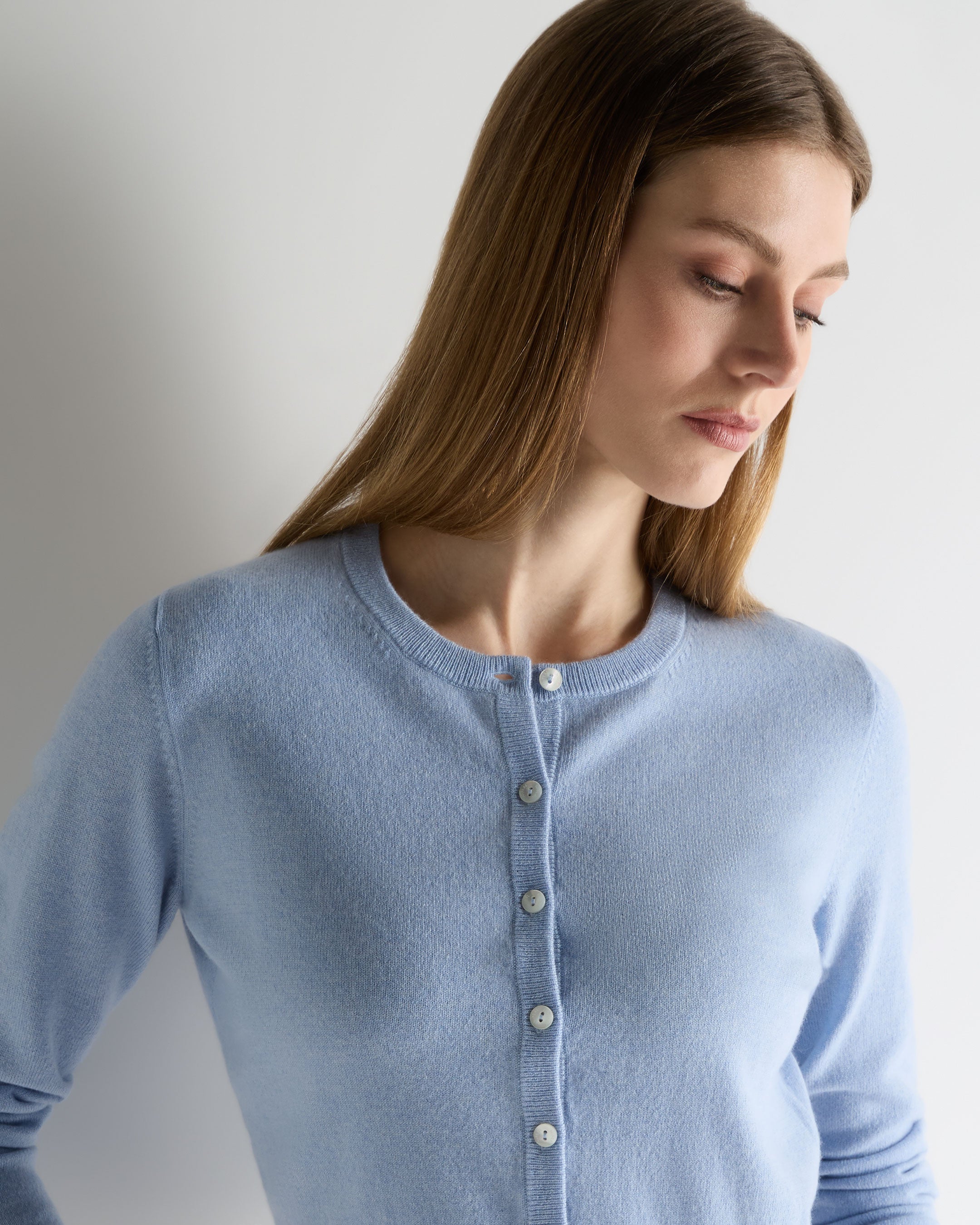 Women's Cropped Cashmere Cardigan Sea Mist Blue | N.Peal