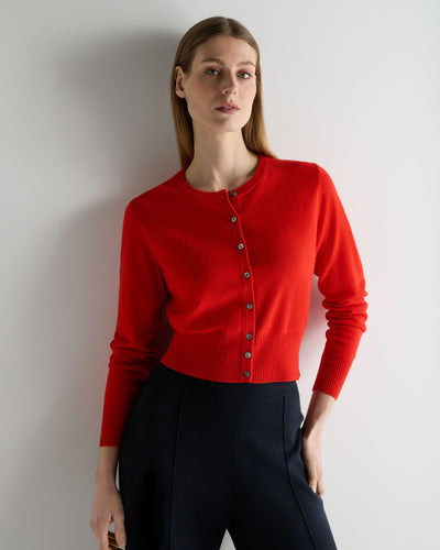N.Peal Women's Ivy Cropped Cashmere Cardigan Tomato Red