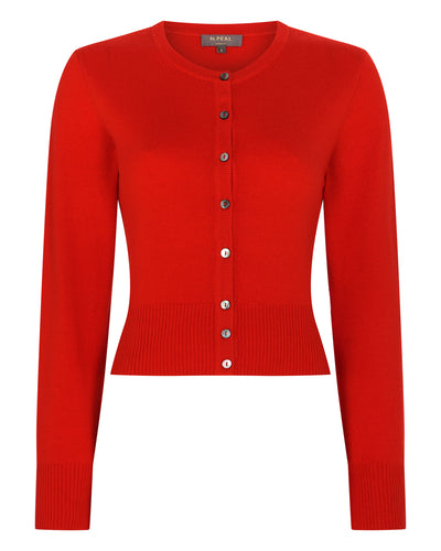 N.Peal Women's Ivy Cropped Cashmere Cardigan Tomato Red
