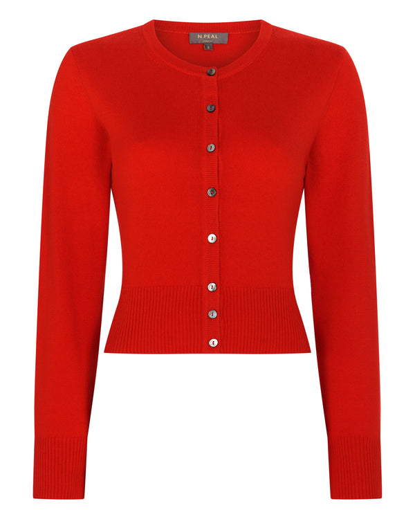 N.Peal Women's Ivy Cropped Cashmere Cardigan Tomato Red