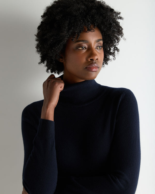 N.Peal Women's Luna Roll Neck Cashmere Jumper Navy Blue