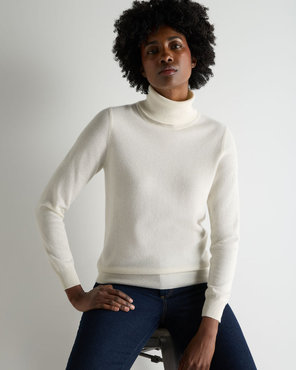 Women's Luna Roll Neck Cashmere Jumper New Ivory White