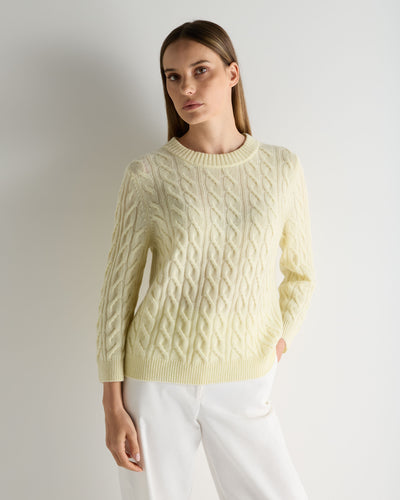 N.Peal Women's Emilia Cable Round Neck Cashmere Jumper Butter Yellow