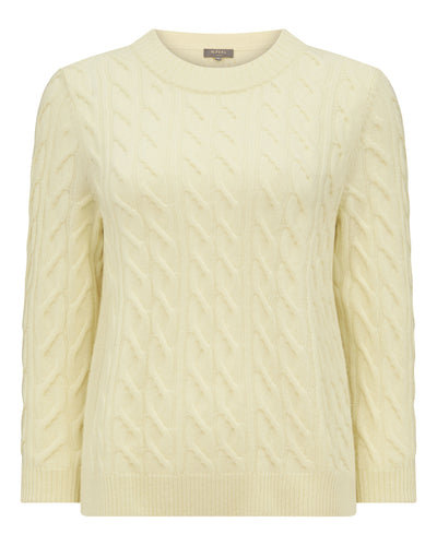 N.Peal Women's Emilia Cable Round Neck Cashmere Jumper Butter Yellow