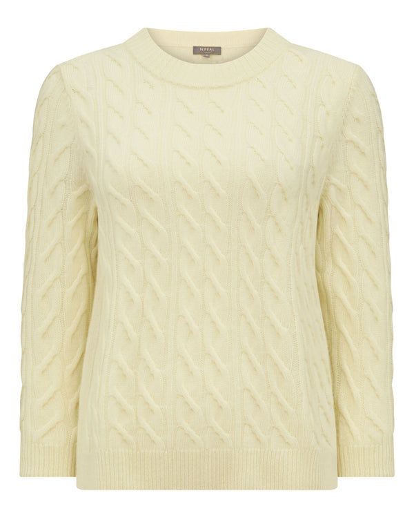 N.Peal Women's Emilia Cable Round Neck Cashmere Jumper Butter Yellow