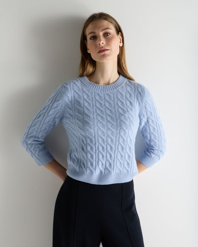 N.Peal Women's Emilia Cable Round Neck Cashmere Jumper Sea Mist Blue