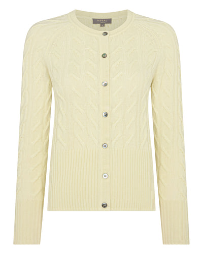 N.Peal Women's Myla Cable Cashmere Cardigan Butter Yellow
