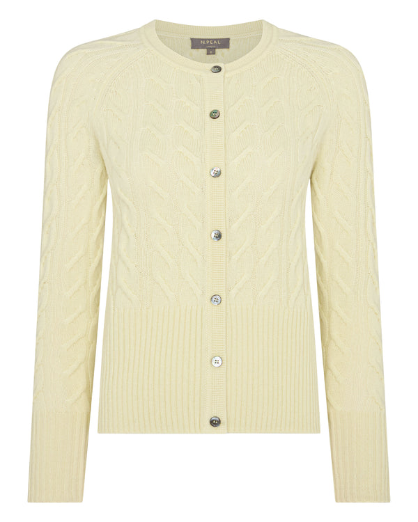 N.Peal Women's Myla Cable Cashmere Cardigan Butter Yellow
