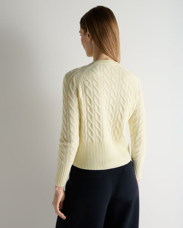 N.Peal Women's Myla Cable Cashmere Cardigan Butter Yellow