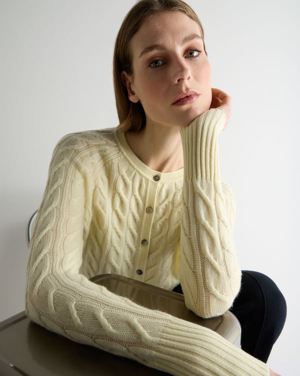 N.Peal Women's Myla Cable Cashmere Cardigan Butter Yellow