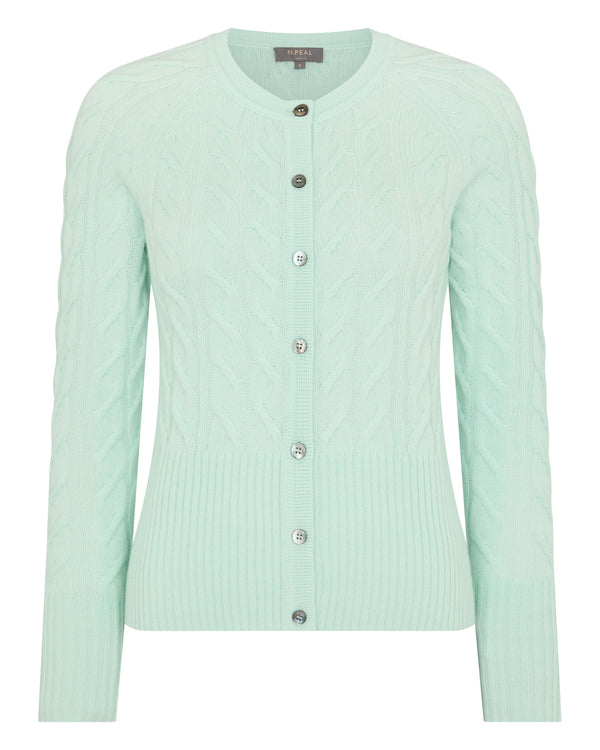 N.Peal Women's Myla Cable Cashmere Cardigan Mint Green