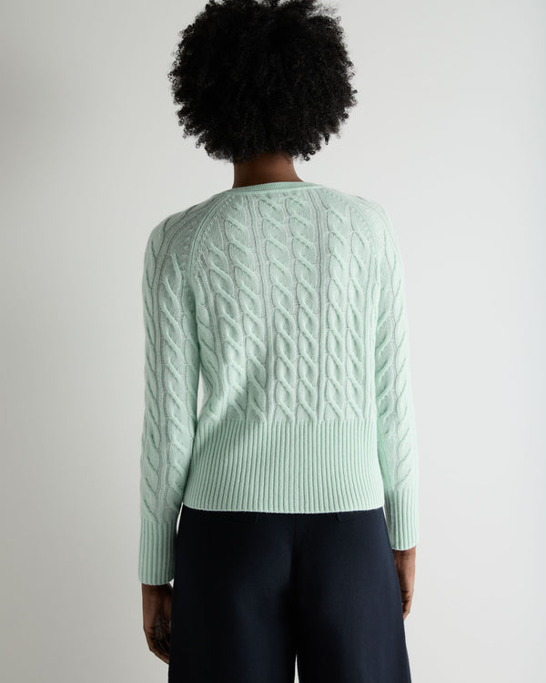 N.Peal Women's Myla Cable Cashmere Cardigan Mint Green