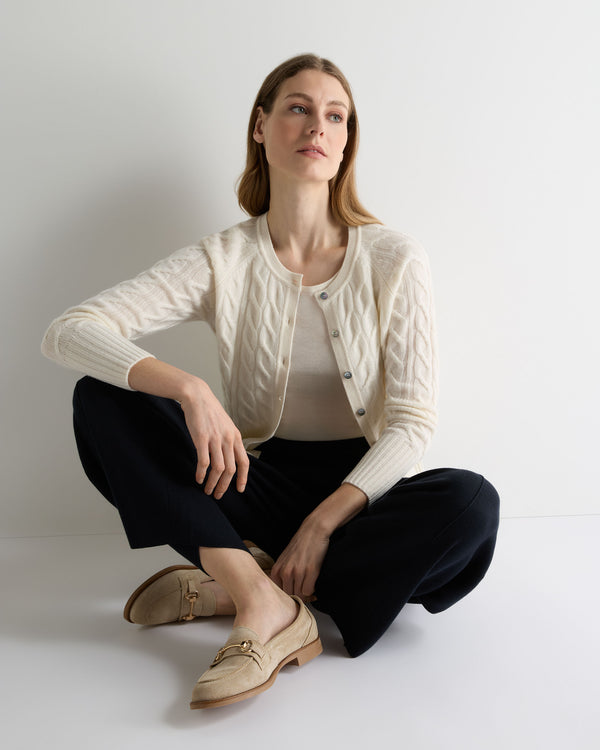 Women's Myla Cable Cashmere Cardigan New Ivory White