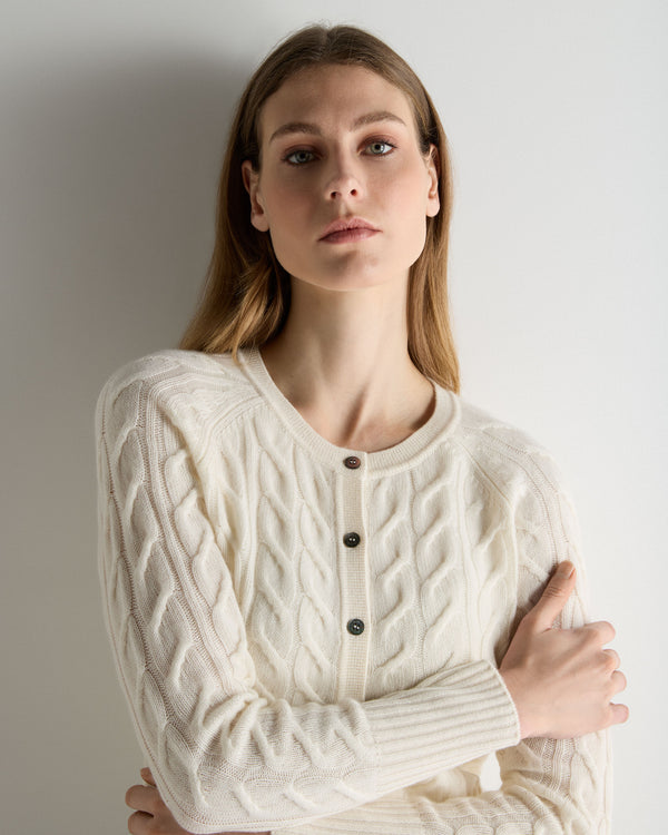 Women's Myla Cable Cashmere Cardigan New Ivory White
