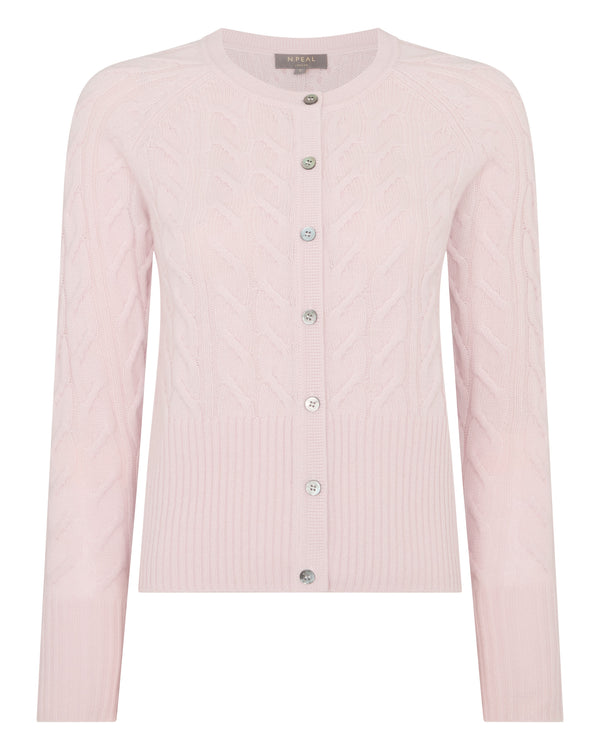 N.Peal Women's Myla Cable Cashmere Cardigan Powder Pink