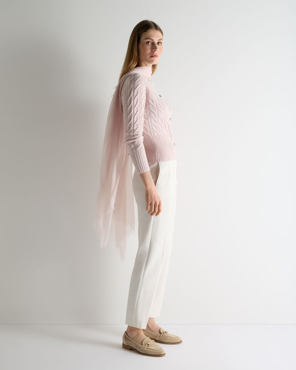 N.Peal Women's Myla Cable Cashmere Cardigan Powder Pink