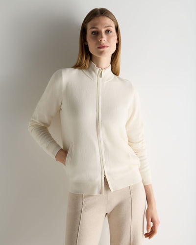 N.Peal Women's Alisa Full Zip Cashmere Cardigan New Ivory White