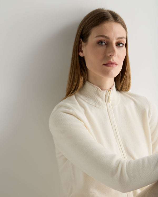 N.Peal Women's Alisa Full Zip Cashmere Cardigan New Ivory White