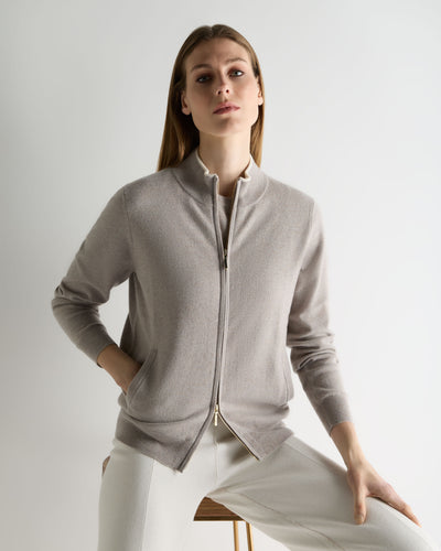 N.Peal Women's Alisa Full Zip Cashmere Cardigan Oat Grey