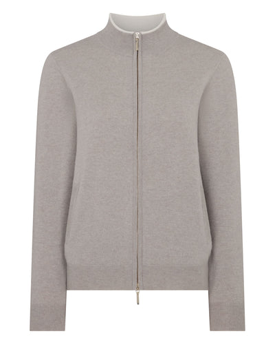 N.Peal Women's Alisa Full Zip Cashmere Cardigan Oat Grey
