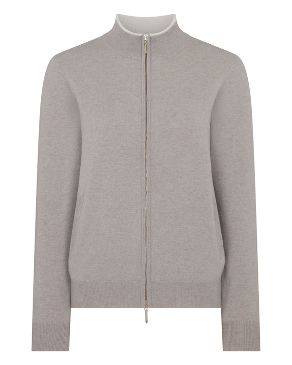 N.Peal Women's Alisa Full Zip Cashmere Cardigan Oat Grey